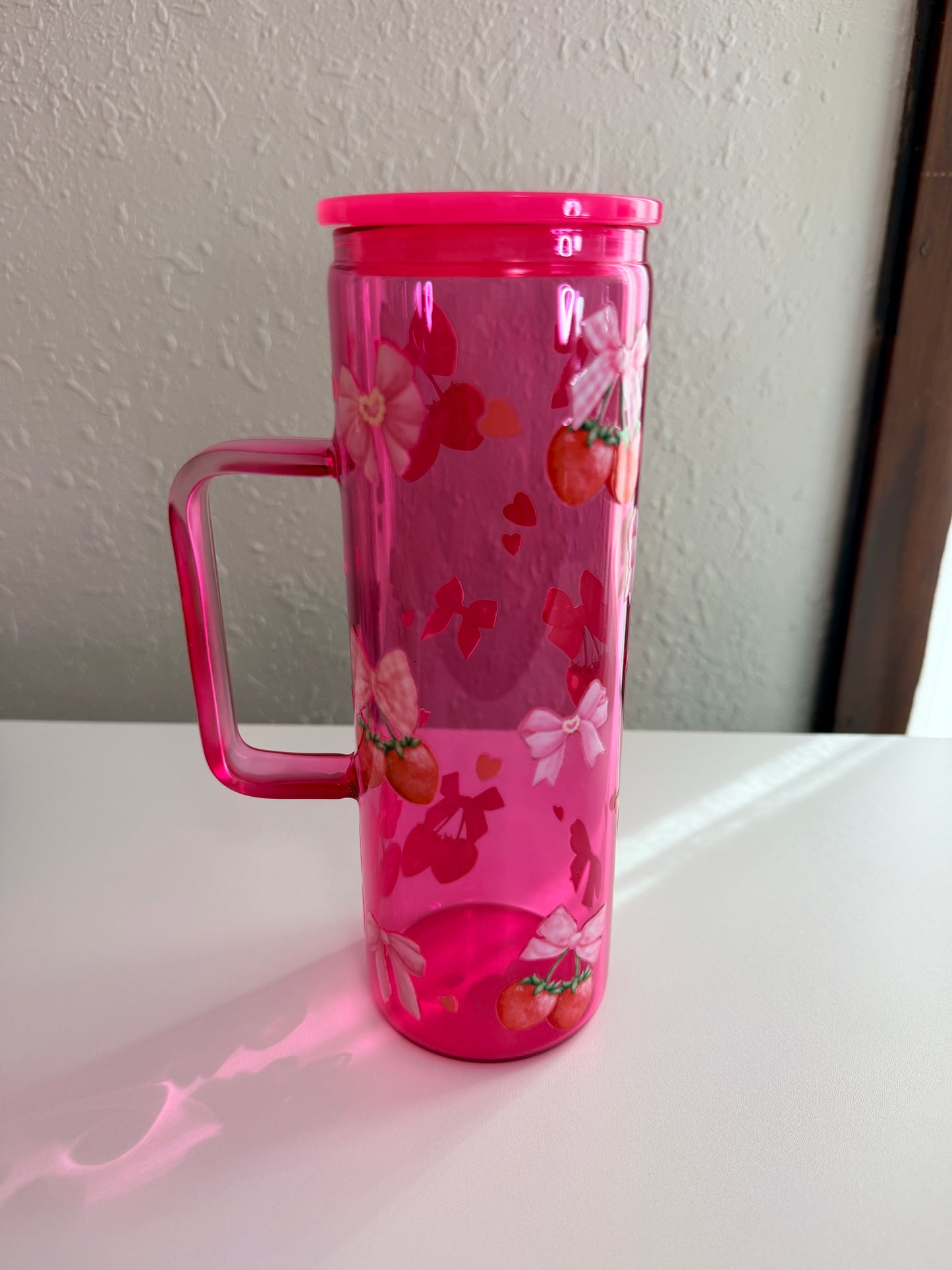 Strawberry and Bows Glass Tumbler