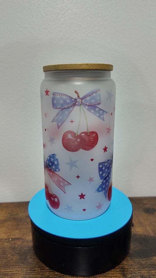 Cherries and Bows 16oz Glass Cup