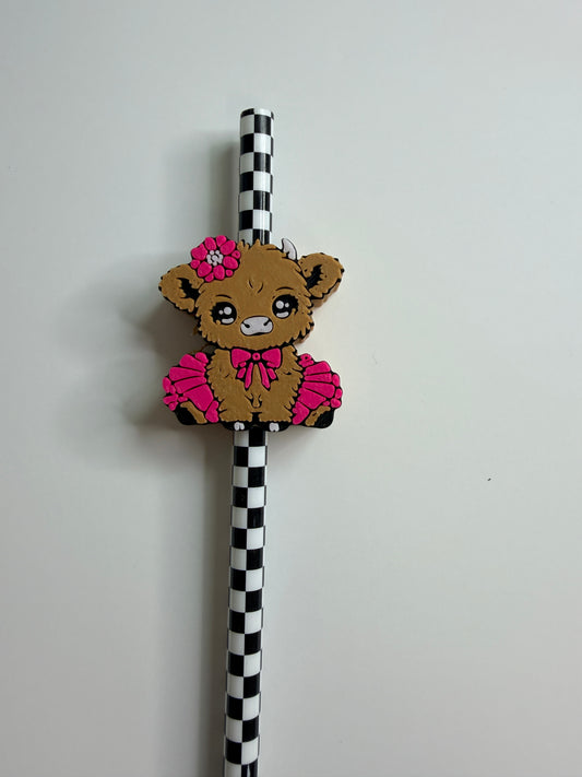 Highland Cow Straw Topper