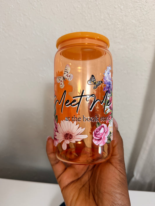 Books Theme Glass Cup