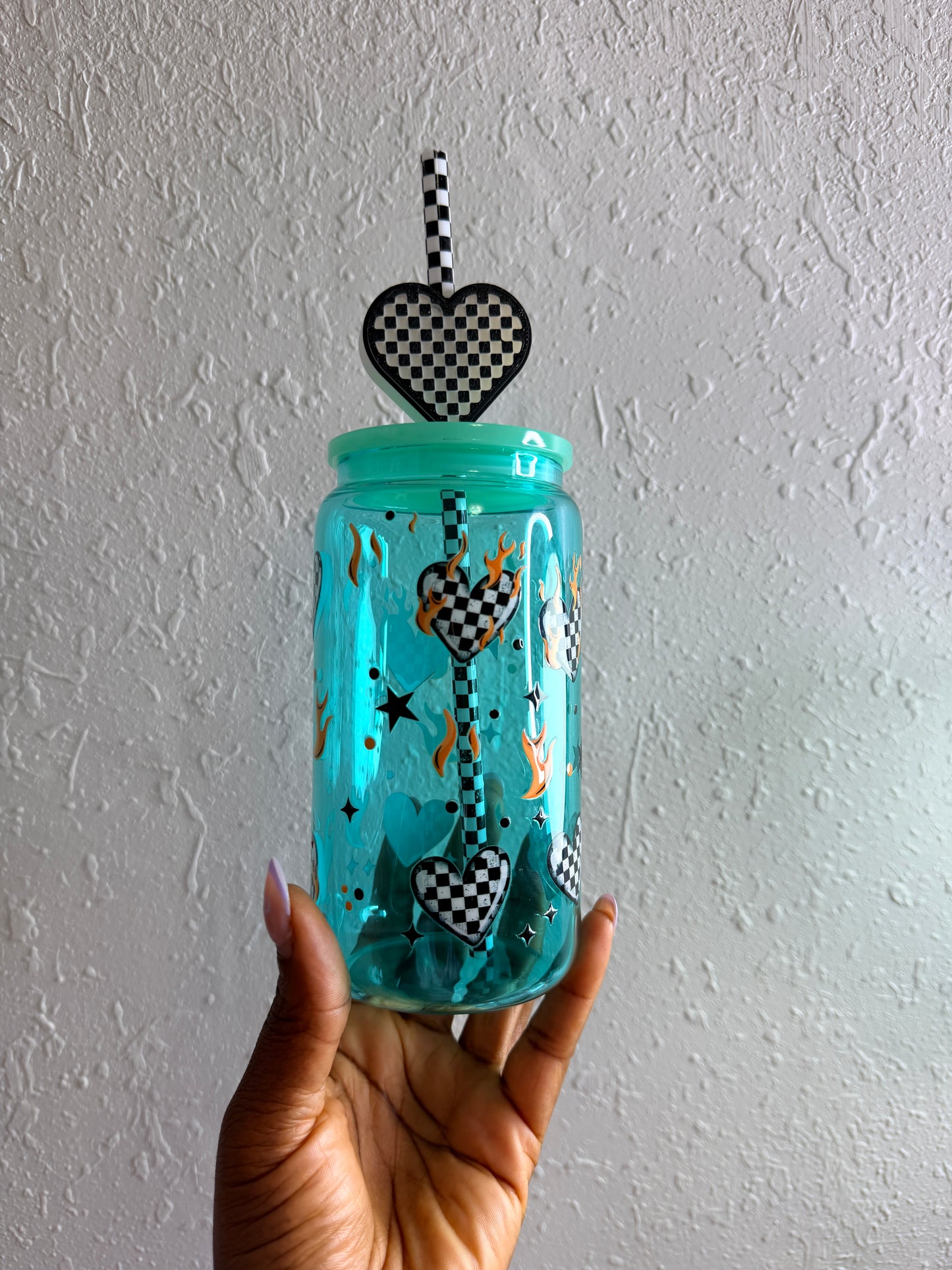 16oz Checker Heart Glass