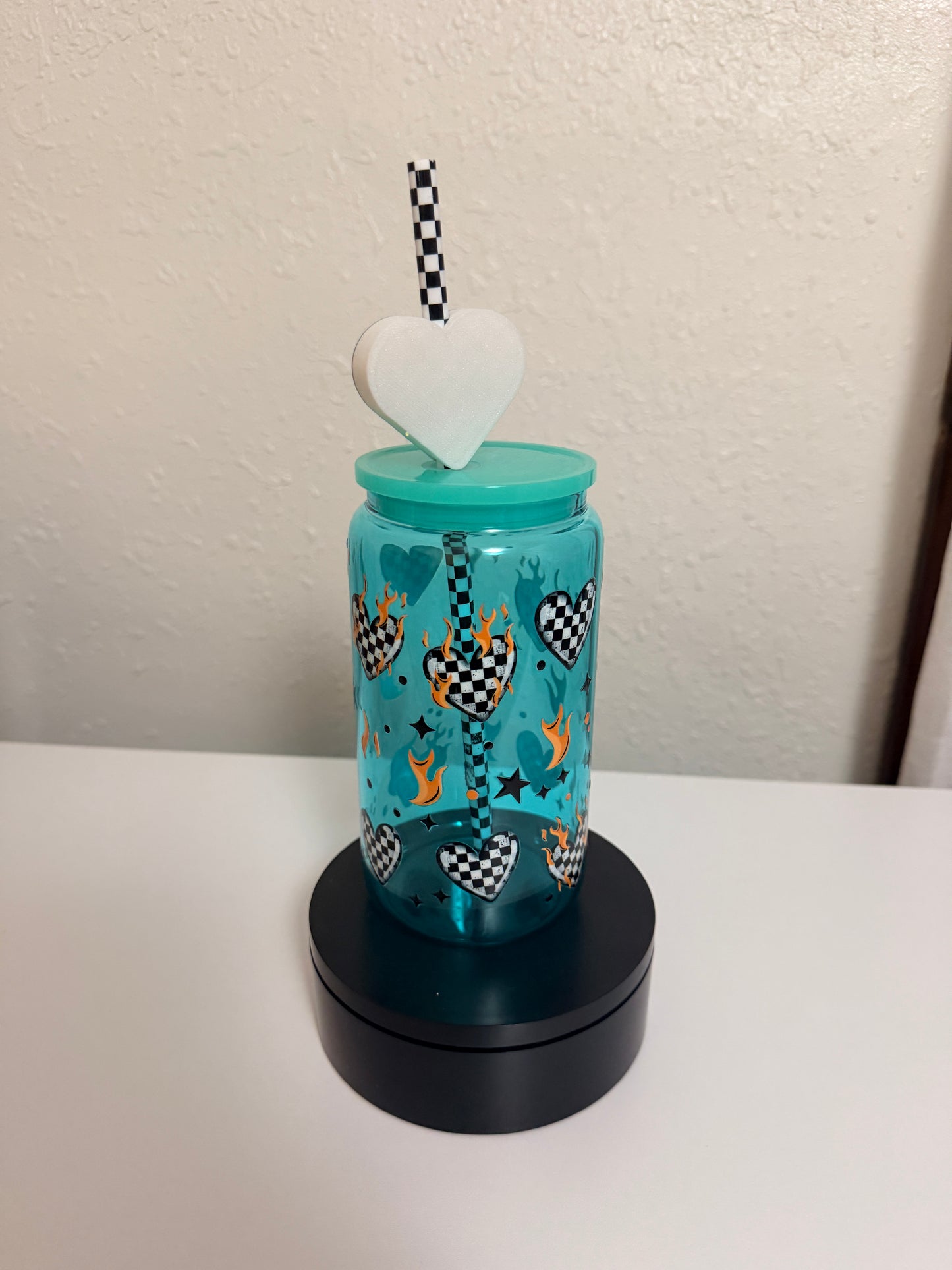 16oz Checker Heart Glass