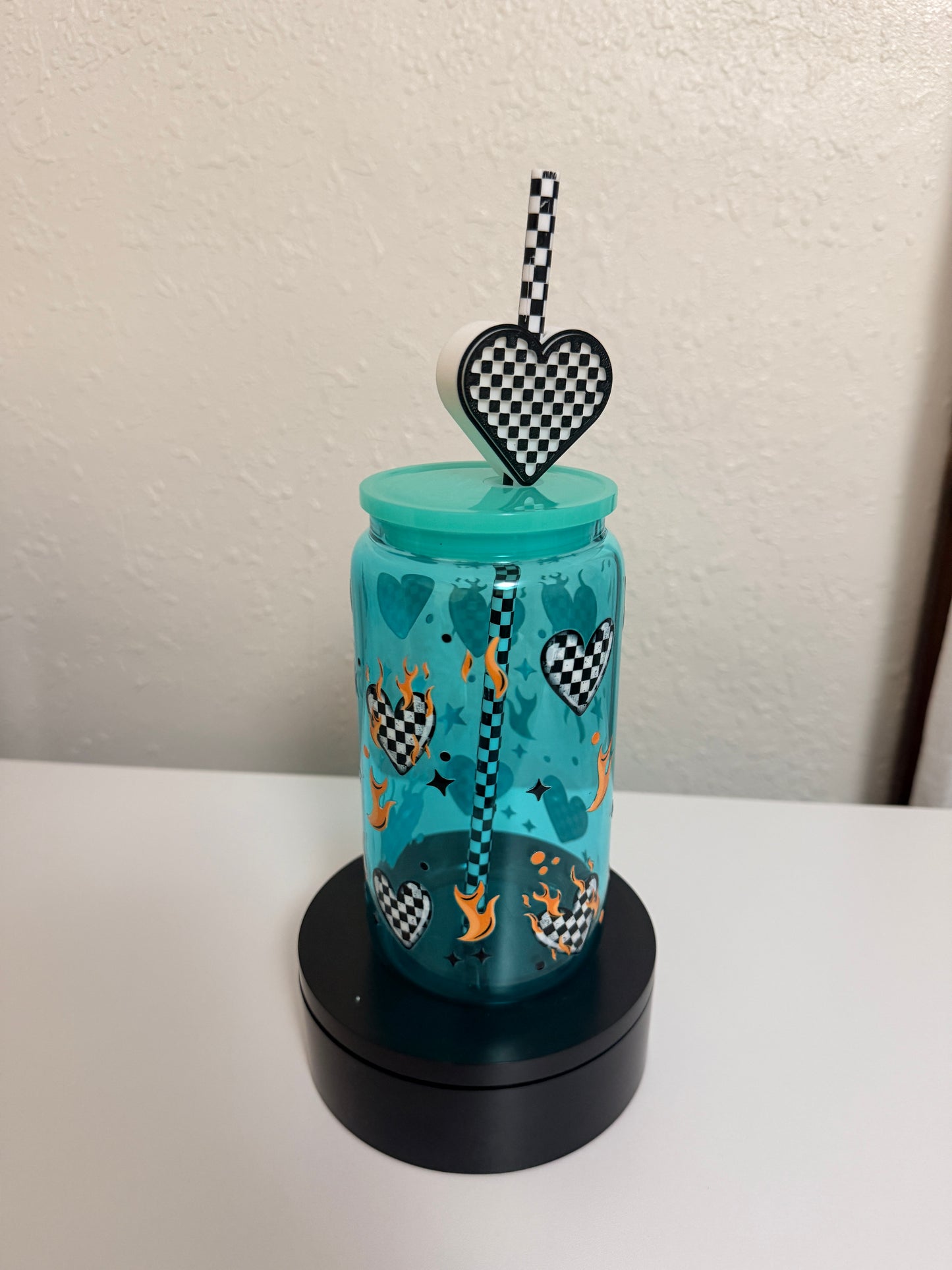 16oz Checker Heart Glass