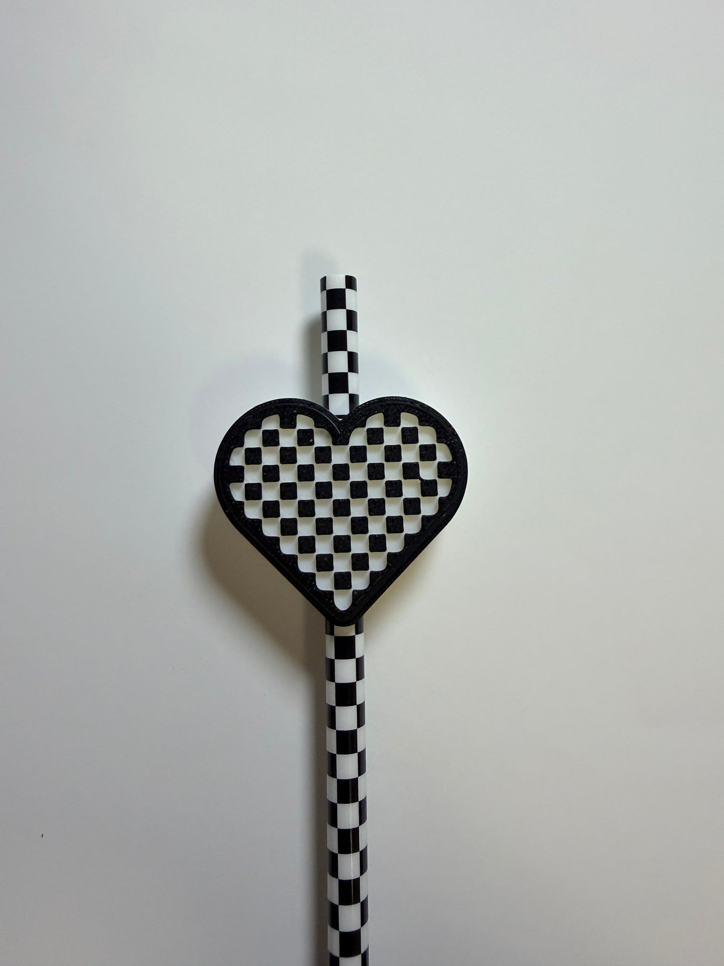 Checker Heart 3D Straw Topper