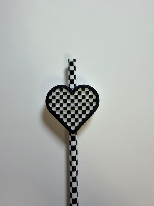 Checker Heart 3D Straw Topper