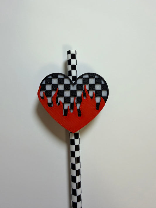 Flame Heart 3D Straw Topper