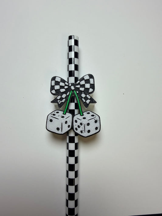 Checker Dice Straw Topper